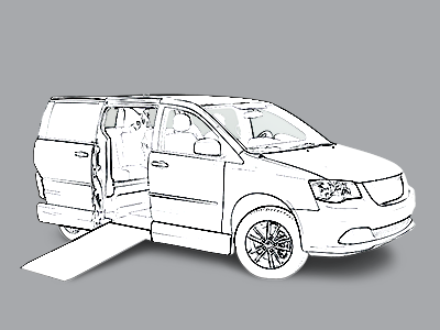 Honda Odyssey plateado con entrada lateral automática en la rampa de piso