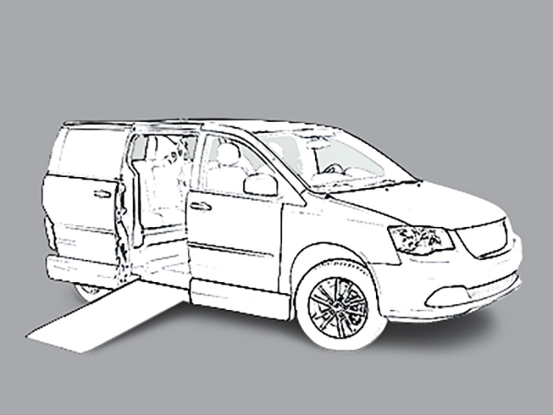 Silver Dodge Grand Caravan with Side Entry Automatic Fold Out ramp