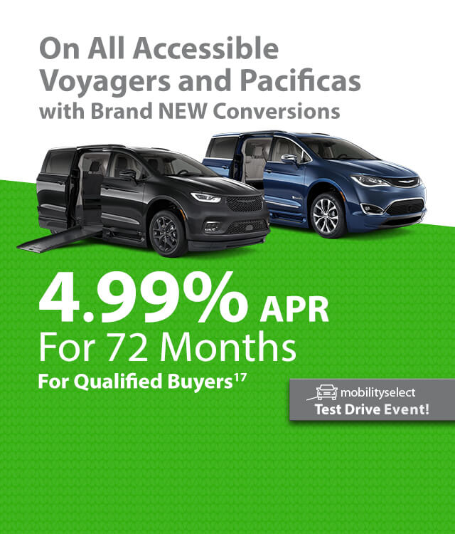 4.99% APR for 72 months for qualified buyers on all accessible voyagers and Pacifica's with Brand New Conversion