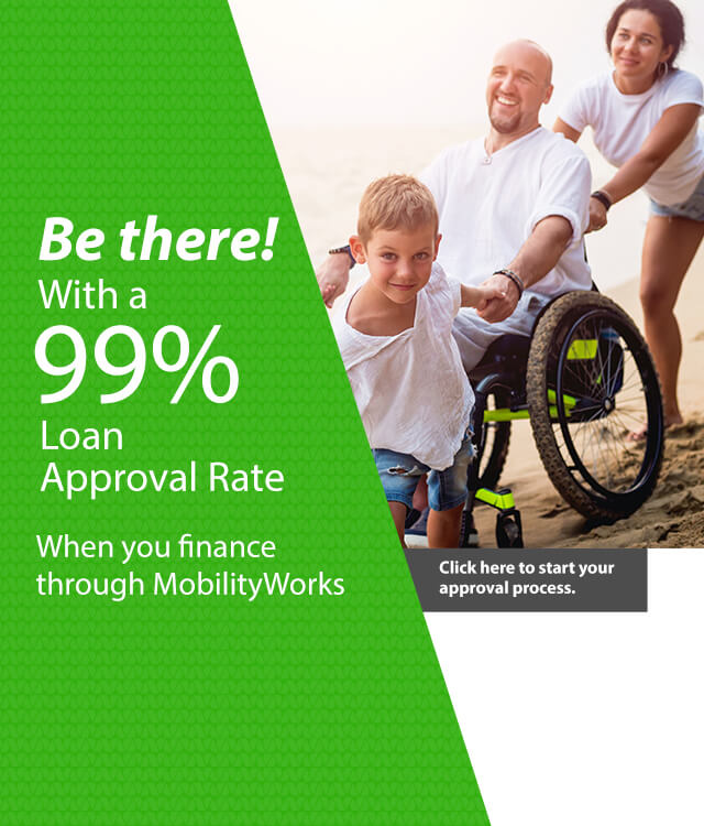 ¡Estar allí! Con una tasa de aprobación de préstamo del 99 % cuando financia a través de MobilityWorks