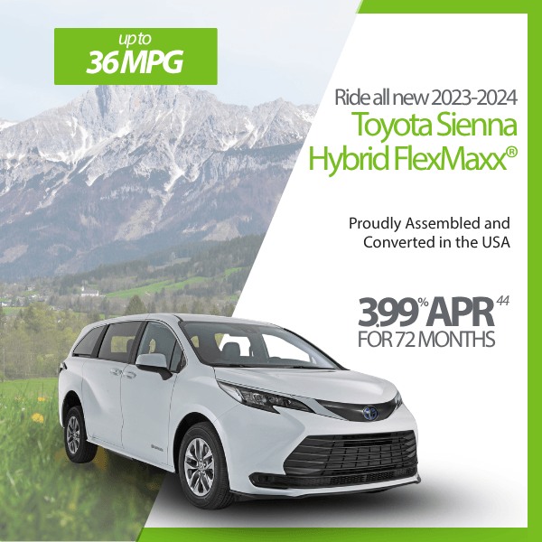 Rates starting at 3.99% APR for 72 months on the fuel efficient Toyota Sienna FlexMaxxx from Driverge.