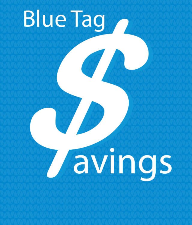 Ahorro de inventario de etiqueta azul