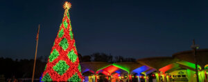 Gran árbol de Navidad LED que parpadea en verde y rojo.