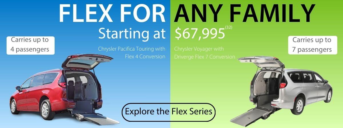 Blue ad featuring Flex 4 and Green ad featuring Flex 7