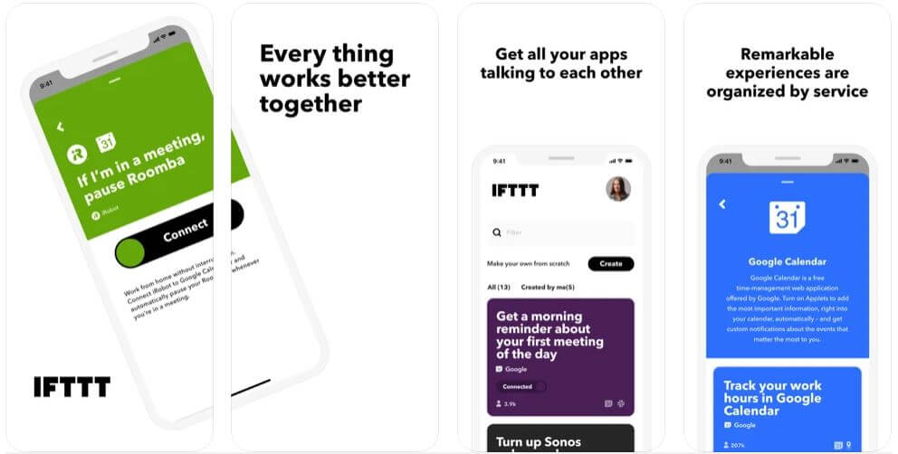 Screenshot shows examples of IFTTT app syncing other phone apps