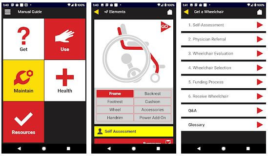 Screenshot shows My Wheelchair Guide App in use, features 