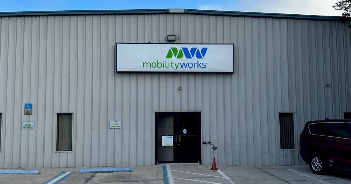 Image shows exterior view of the MobilityWorks Tampa storefront