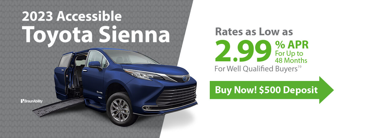 Rates as Low as 2.99%APR on 2023 Toyota Sienna BraunAbility conversions