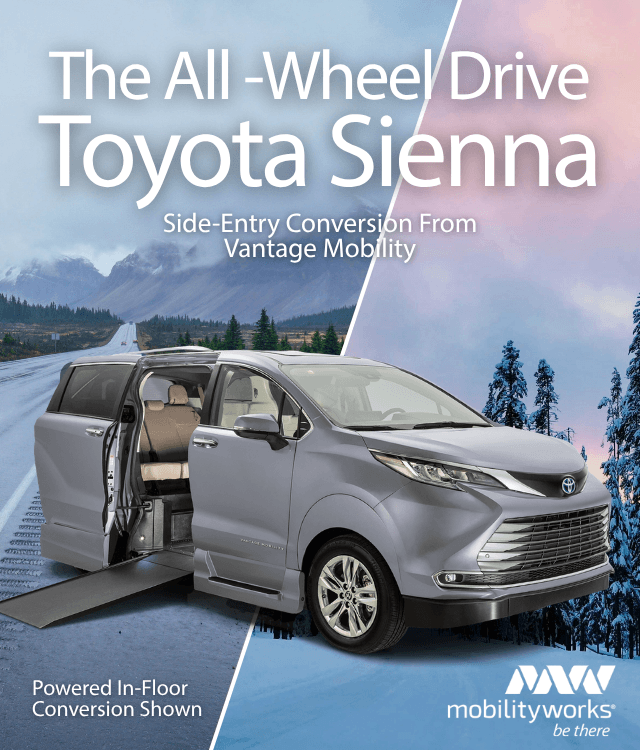 Toyota Sienna minivan with a side-entry wheelchair ramp conversion by Vantage Mobility, presented by MobilityWorks.