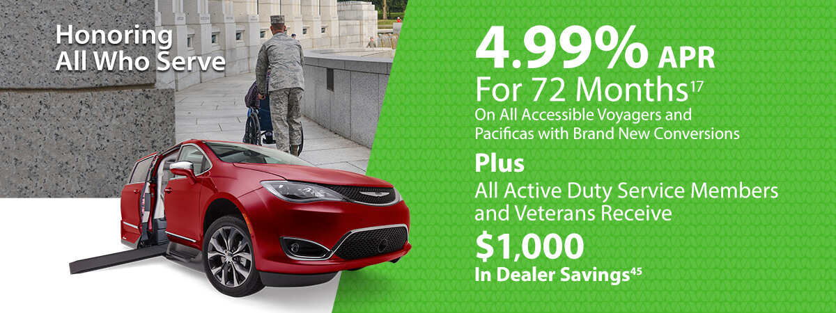 4.99% APR for 72 months plus all active duty and former veterans receive $1,000 in dealer savings