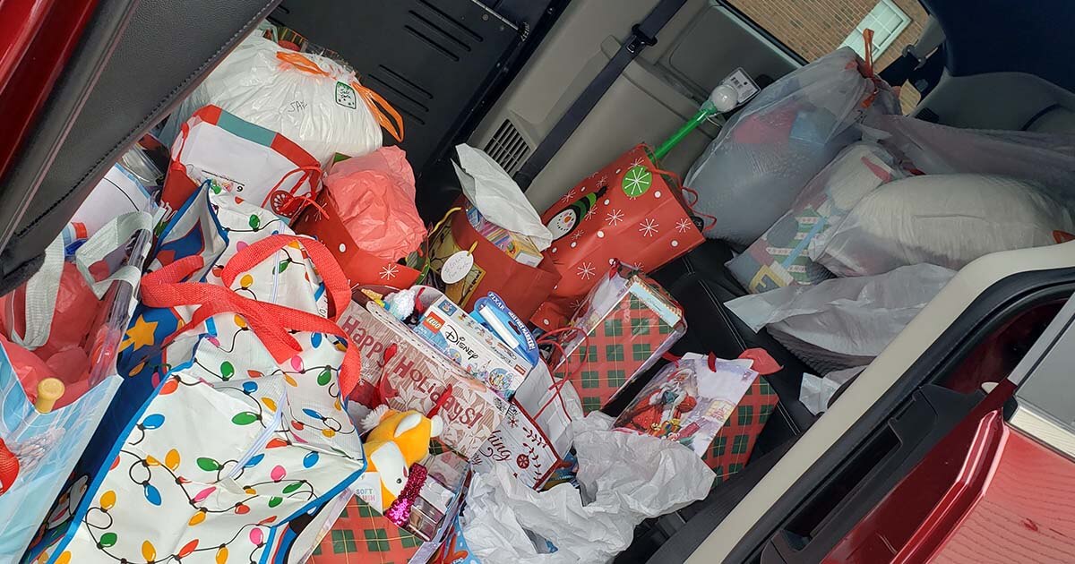 Van packed with presents