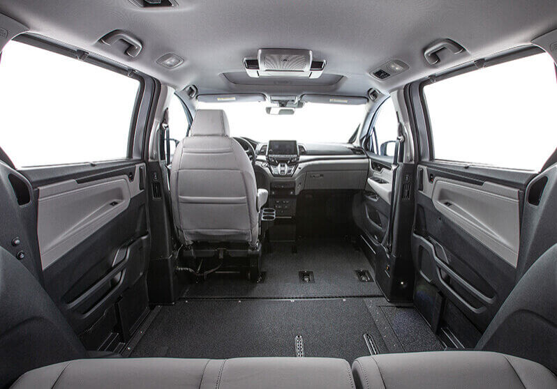 interior view of vmi honda with front passenger seat removed showing space for wheelchair