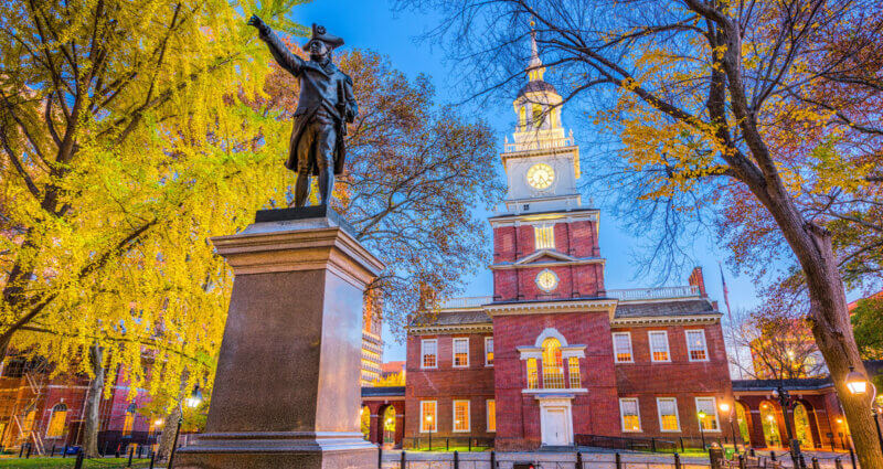 Independence Hall in the fall