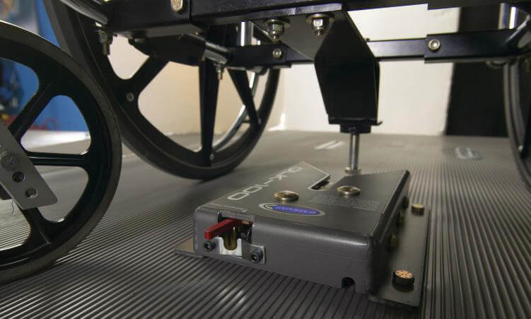 Closeup of a wheelchair docking system