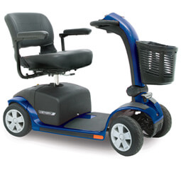 blue 4 wheel Victory 10 electric mobility scooter with basket